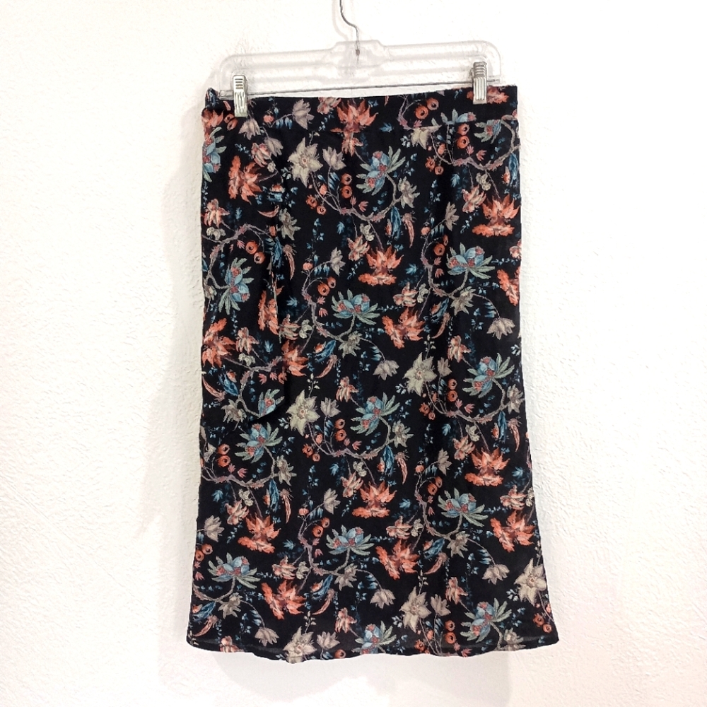 Adriana Degreas Black Floral Silk Midi Skirt - Picture 1 of 10